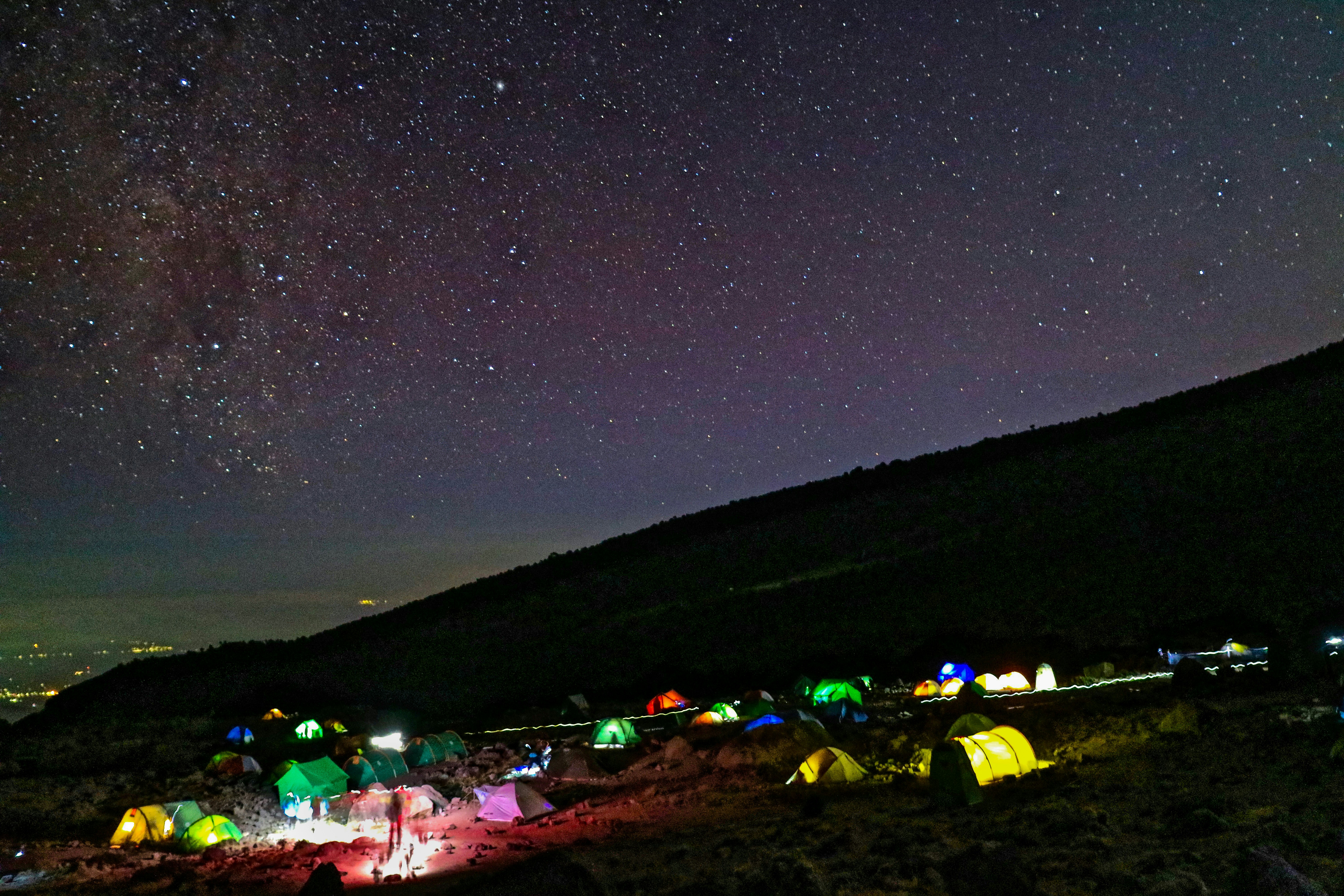 A mountain camp beneath a star-filled Kilimanjaro sky